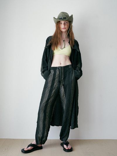 REVOIRSIS seersucker long shirt khaki