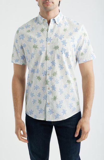 Reyn Spooner Reyn Spooner Honu Holoholo Turtle Print Short Sleeve Cotton Blend Button-Down Shirt