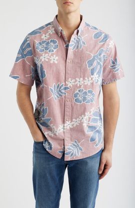 Reyn Spooner Reyn Spooner Old School Floral Short Sleeve Button-Down Cotton Sport Shirt