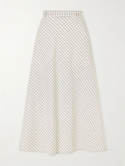 RÓHE Checked cotton-blend poplin midi skirt