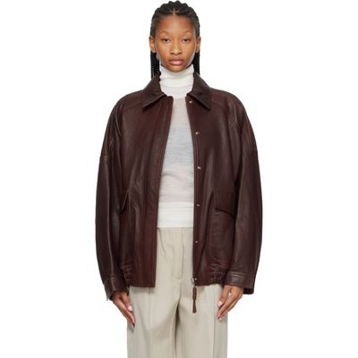 Róhe Róhe Brown Grain Leather Aviator Jacket