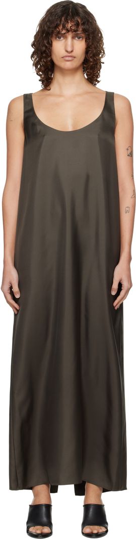 Róhe Róhe Brown Silk Scoop-Neck Maxi Dress