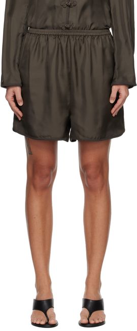 Róhe Róhe Brown Taped Silk Shorts
