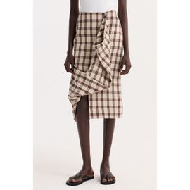 Róhe Róhe Check Draped Linen Skirt