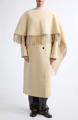 Róhe Róhe Fringe Wool & Alpaca Double Face Coat with Cape