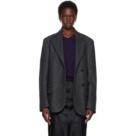 Róhe Róhe Gray Double-Breasted Herringbone Blazer