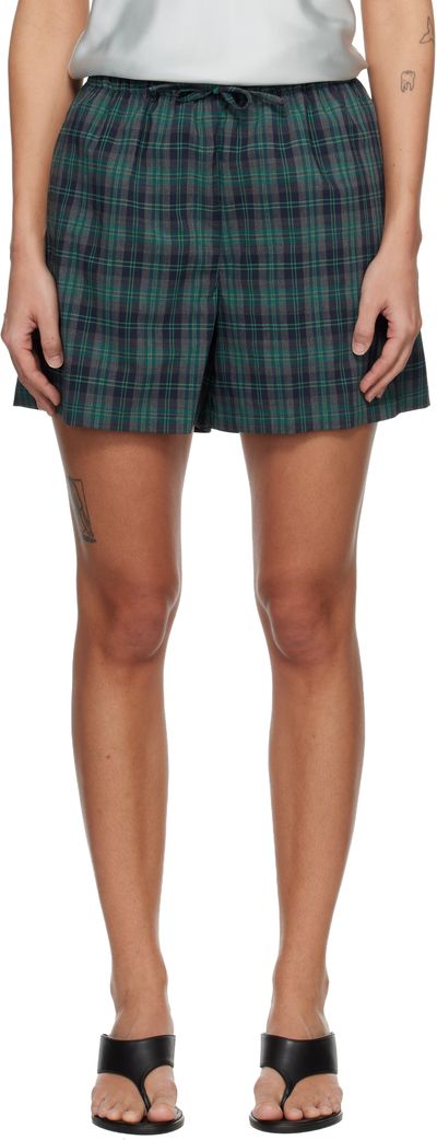 Róhe Róhe Green & Navy Check Boxer Shorts