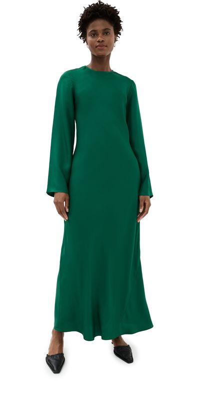 Róhe Róhe Minimal Wide Sleeved Silk Dress Emerald