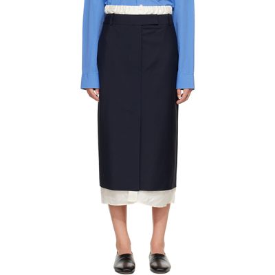 Róhe Róhe Navy Boxer Detailed Midi Skirt