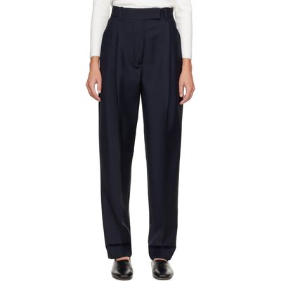 Róhe Róhe Navy Daria Single Pleat Tapered Trousers