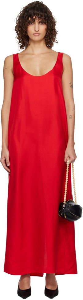 Róhe Róhe Red Silk Scoop-Neck Maxi Dress