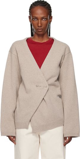 Róhe Róhe Taupe Off-Shoulder Wrap Cardigan