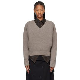 Róhe Róhe Taupe Sculptural Compact V-neck Sweater