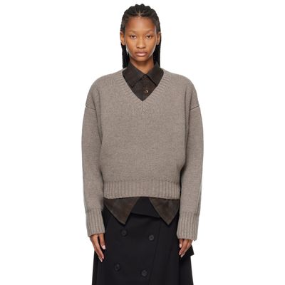 Róhe Róhe Taupe Sculptural Compact V-neck Sweater
