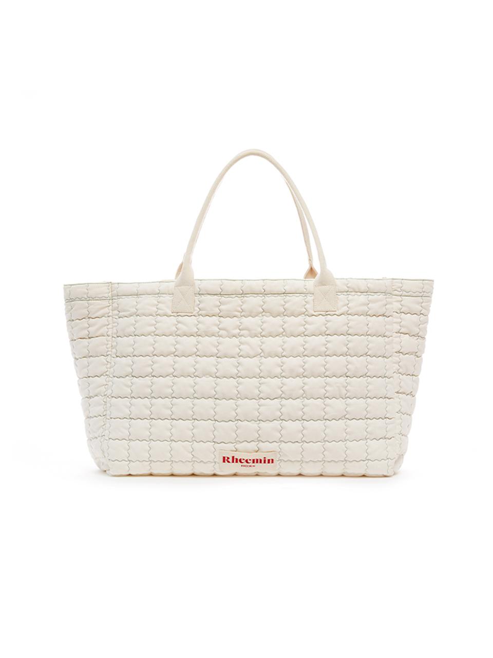 RHEEMIN canvas STITCH BIG SHOPPER Bag - White+GREEN