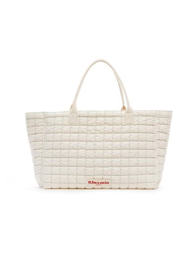 RHEEMIN canvas STITCH BIG SHOPPER Bag - White+GREEN