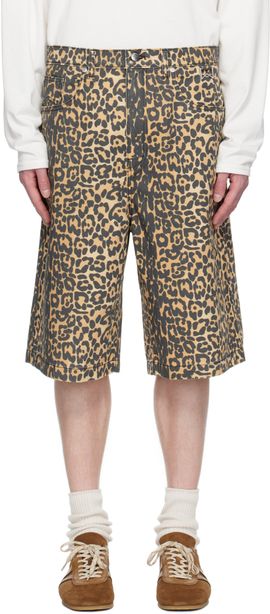 Rhude Rhude Beige Leopard Traxedo Baggy Denim Shorts