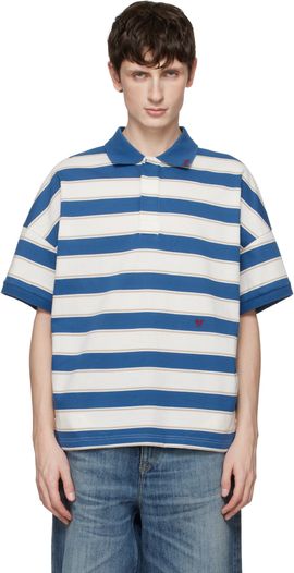 Rhude Rhude Blue & Off-White Fontaine Striped SS Polo