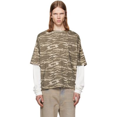 Rhude Rhude Khaki & White 'Rhude' Tiger Camo Double-Layered T-shirt