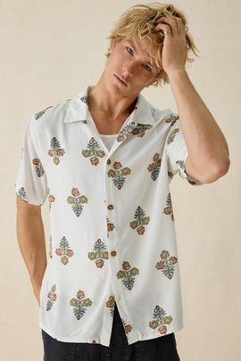 Rhythm Rhythm Bouquet Floral Resort Shirt Top in Natural, Men's at Urban Outfitters