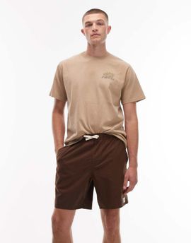 Rhythm Rhythm classic linen blend jam shorts in chocolate brown