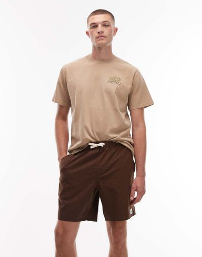 Rhythm Rhythm classic linen blend jam shorts in chocolate brown