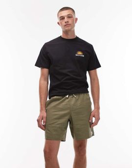 Rhythm Rhythm classic linen blend jam shorts in olive-Green