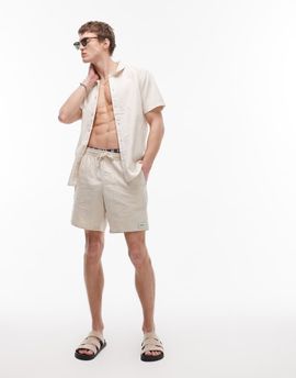 Rhythm Rhythm classic linen jam shorts in cream-White