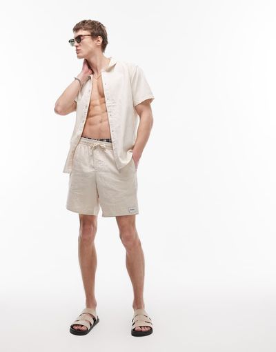 Rhythm Rhythm classic linen jam shorts in cream-White