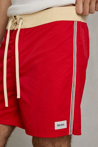 Rhythm Rhythm Heritage Swim Trunks in Red, Men's at Urban Outfitters