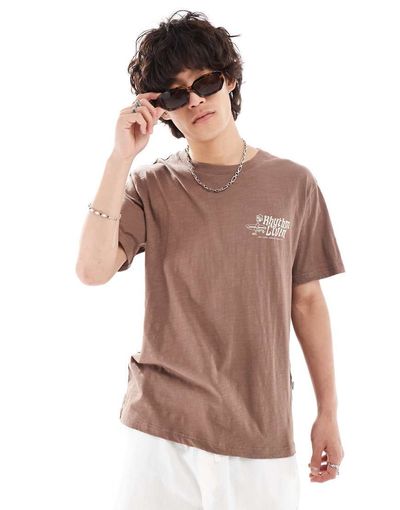 Rhythm Rhythm livin slub T-shirt in chocolate-Brown