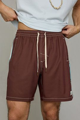 Rhythm Rhythm Panel Stripe Beach Shorts in Brown, Men's at Urban Outfitters