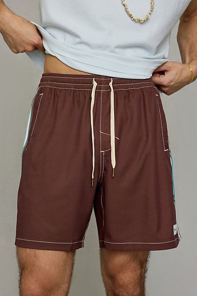 Rhythm Rhythm Panel Stripe Beach Shorts in Brown, Men's at Urban Outfitters