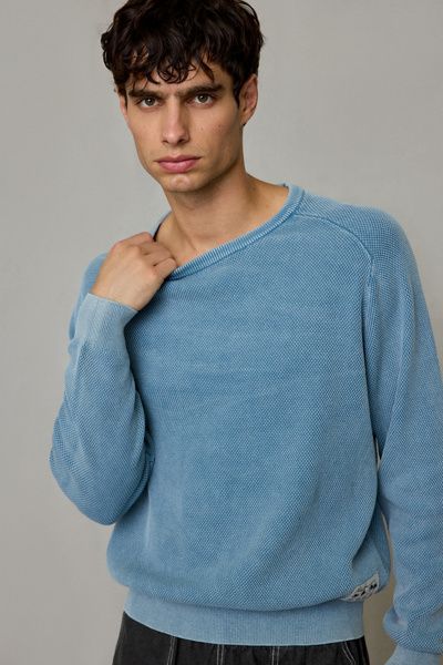 Rhythm Rhythm Polu Knit Crew Neck Sweater in Light Blue, Men's at Urban Outfitters