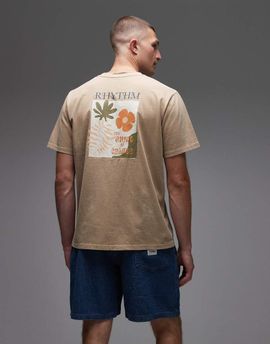 Rhythm Rhythm T-shirt in vintage wash with botanical print in beige-Neutral