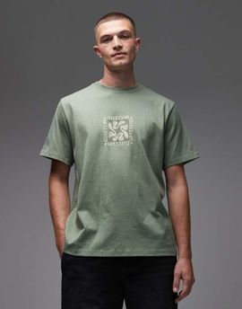 Rhythm Rhythm T-shirt in vintage wash with front print in sage-Green
