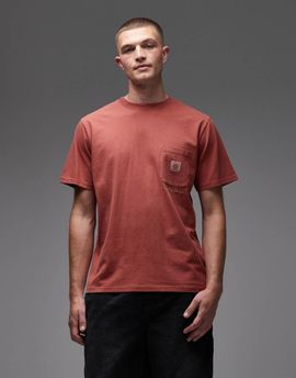 Rhythm Rhythm T-shirt in vintage wash with pocket in clay-Brown
