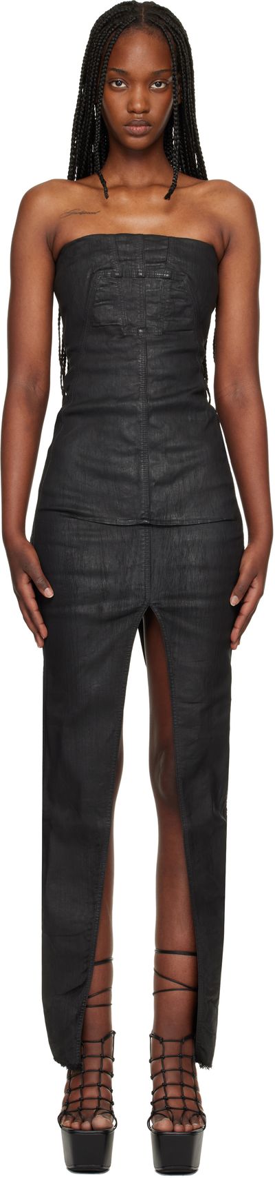 Rick Owens DRKSHDW Rick Owens DRKSHDW Black Temple Sliced Bustier Denim Maxi Dress