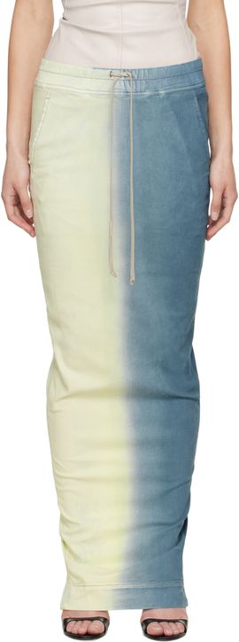 Rick Owens DRKSHDW Rick Owens DRKSHDW Blue & Off-White Pull On Pillar Maxi Skirt