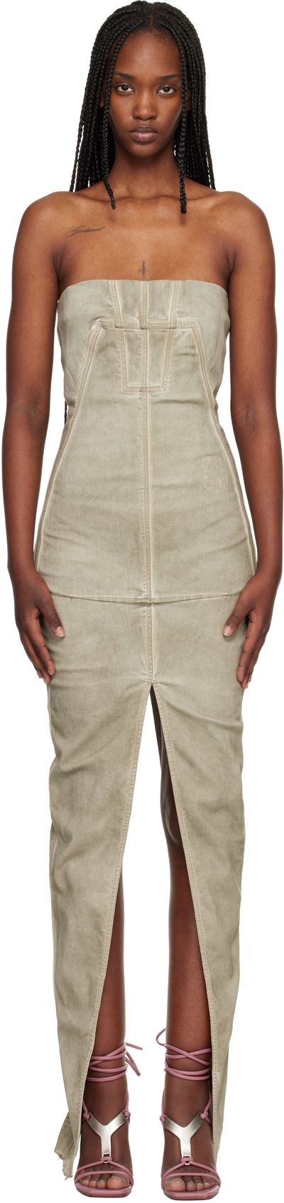 Rick Owens DRKSHDW Rick Owens DRKSHDW Taupe Temple Sliced Bustier Denim Maxi Dress