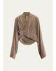 Rick Owens Flare-Sleeve Twisted Velvet Crop Top - 1