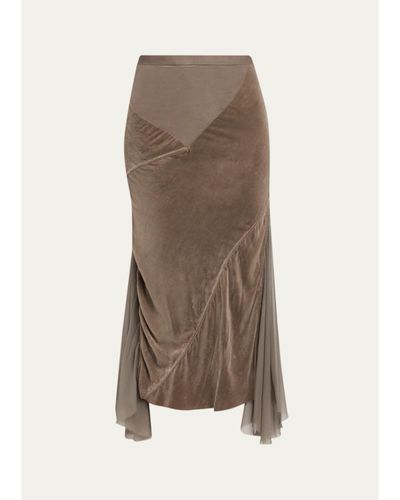 Rick Owens Mixed-Media Sliced Patchwork Midi Skirt