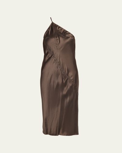 Rick Owens One-Shoulder Satin Midi Slip Dress