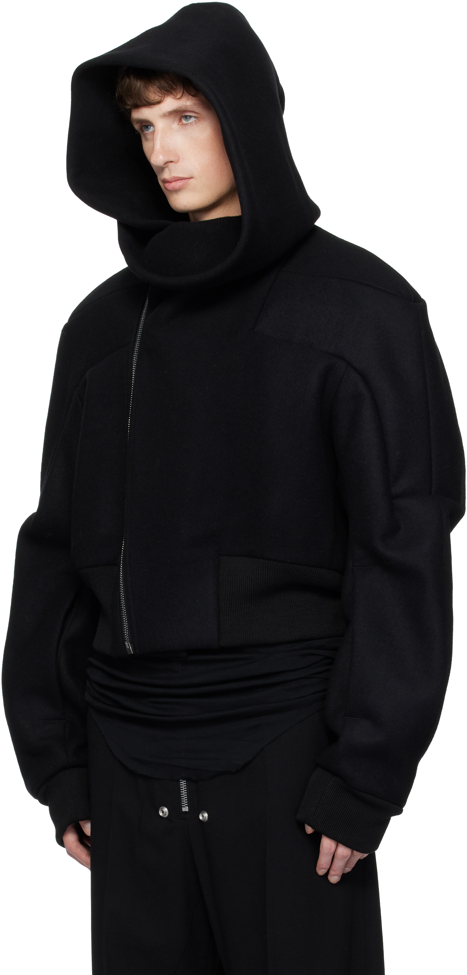Rick Owens - Black Concordians Cropped Hooded Flight Bomber Jacket