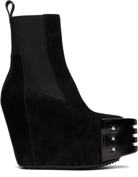 Rick Owens Rick Owens Black Grilled Wedge Beatle Suede Chelsea Boots