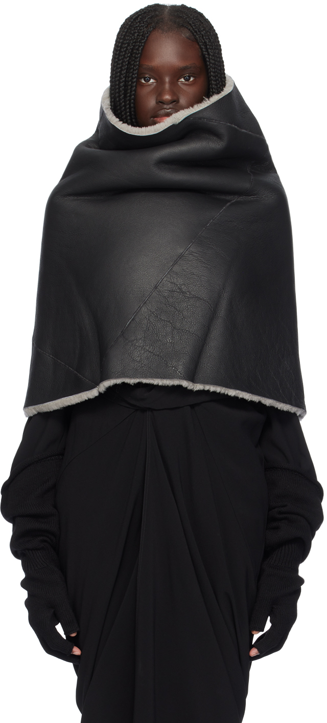 リックオーエンスストール Rick Owens - Black Porterville Cowl Shearling Shrug