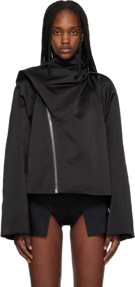 Rick Owens Rick Owens Black Temple Cropped Scarf Flight Jacket