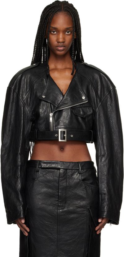 Rick Owens Rick Owens Black Temple Micro Leather Biker Jacket