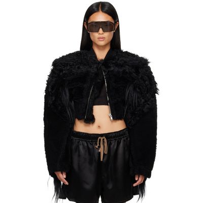 Rick Owens Rick Owens Black Tower Collage Cropped Shearling Bomber Jacket