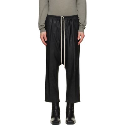 Rick Owens Rick Owens Black Tower Drawstring Cropped Leather Pants